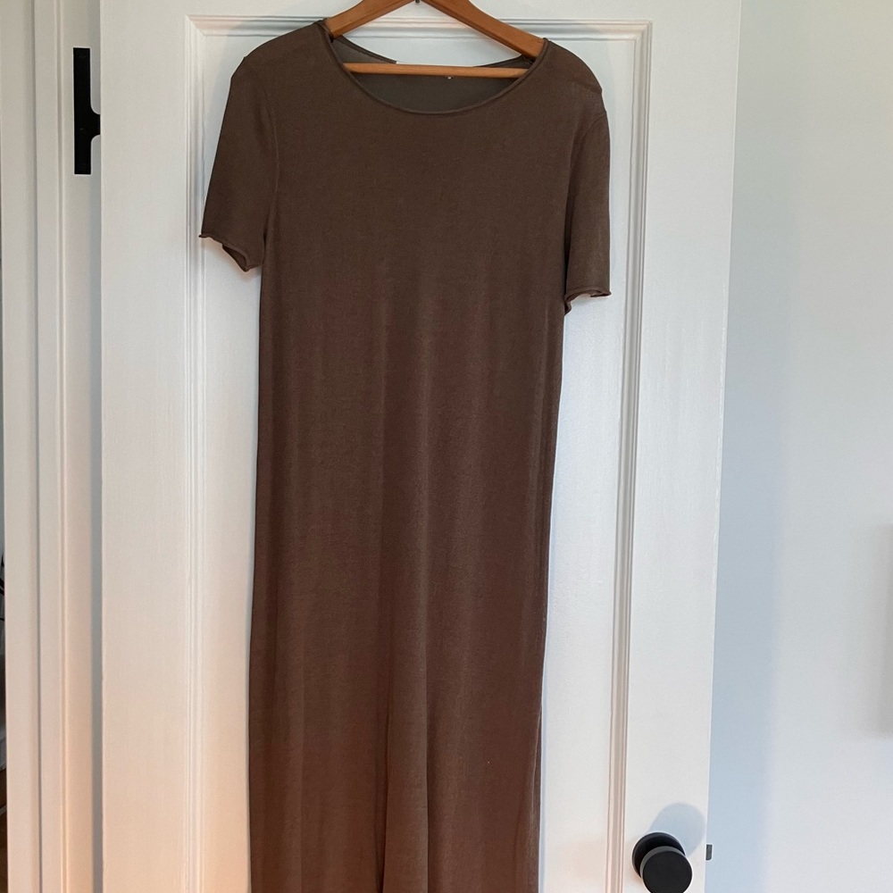 ZARA KNIT MAXI OCHRE DRESS SHORT SLEEVES BOAT NECK SUPER CUTE!